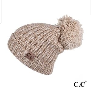 **- C.C.Beanie Chunky Knit Beanie w/Matching Pom